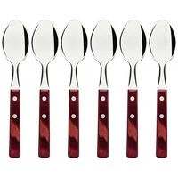Conjunto de Colheres de Mesa Tramontina com Lâminas em Aço Inox e Cabos em Madeira Tratada Polywood Vermelho 6 Peças