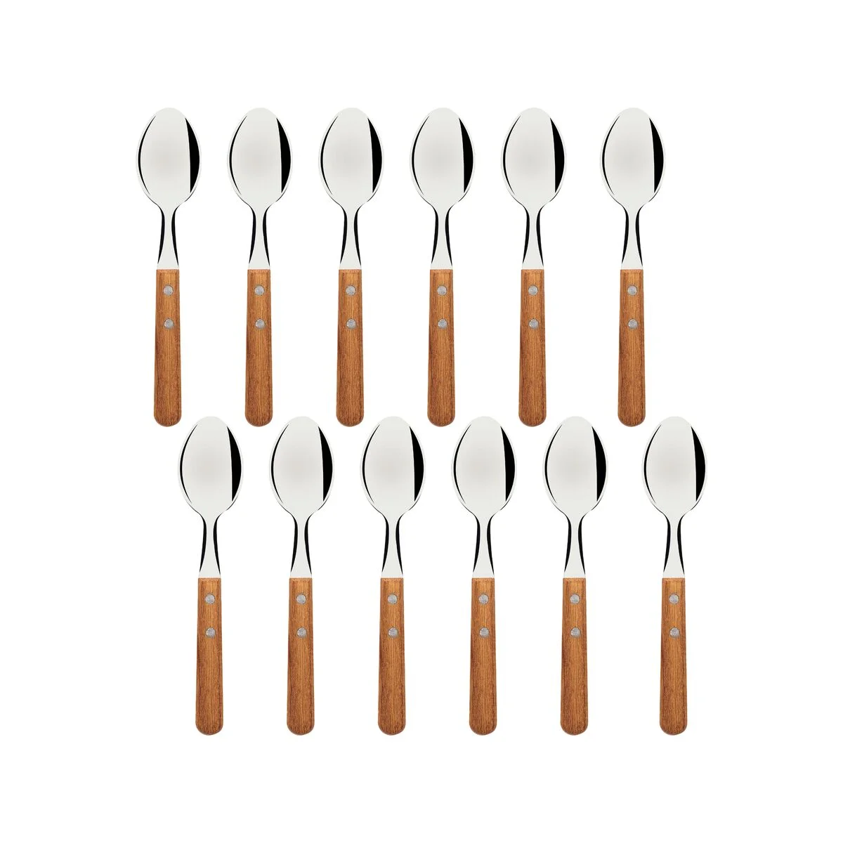 Conjunto de Colheres para Chá Tramontina Dynamic com Lâminas em Aço Inox e Cabos de Madeira Natural 12 Peças