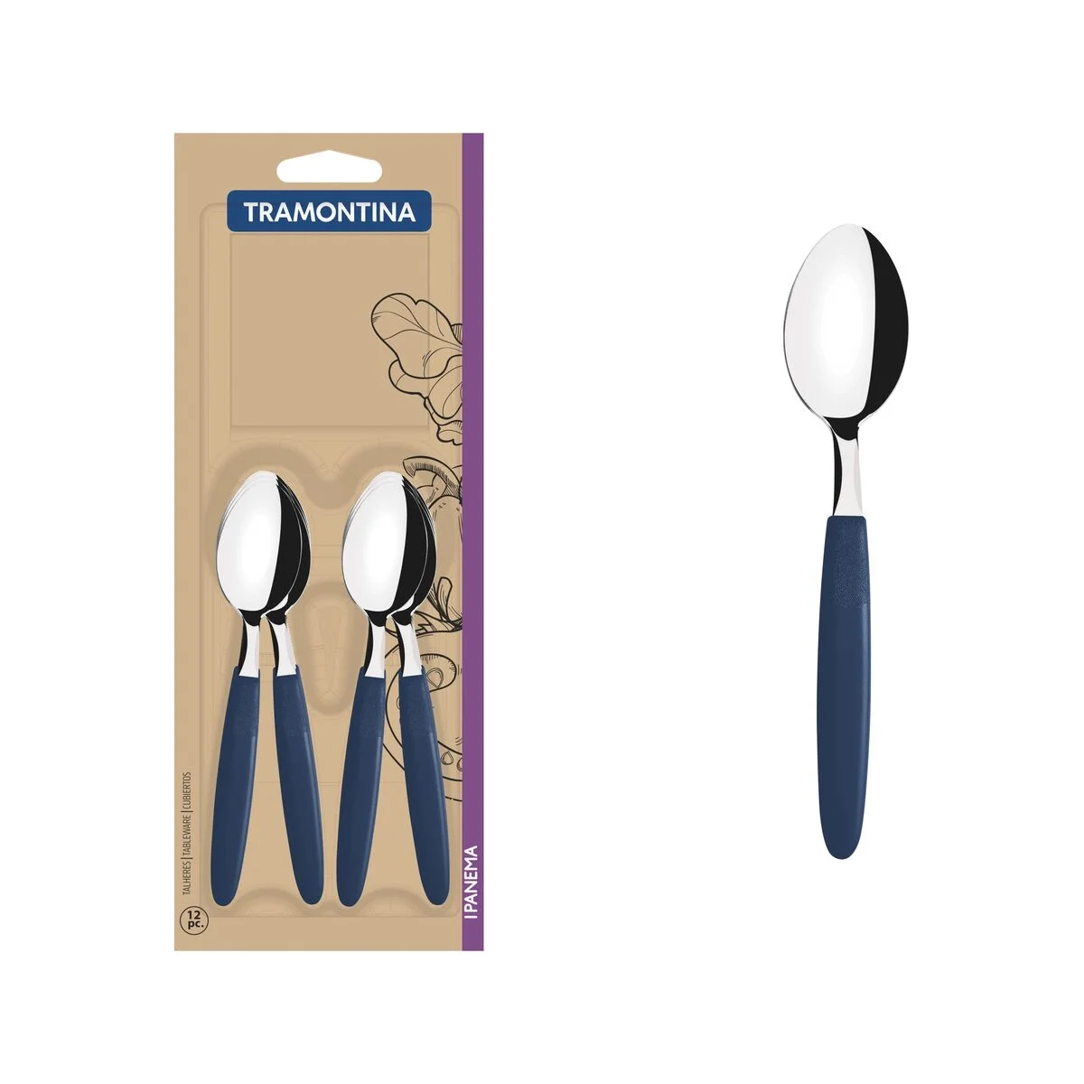 Conjunto de Colheres para Chá Tramontina Ipanema com Lâminas em Aço Inox e Cabos de Polipropileno Azul 12 Peças