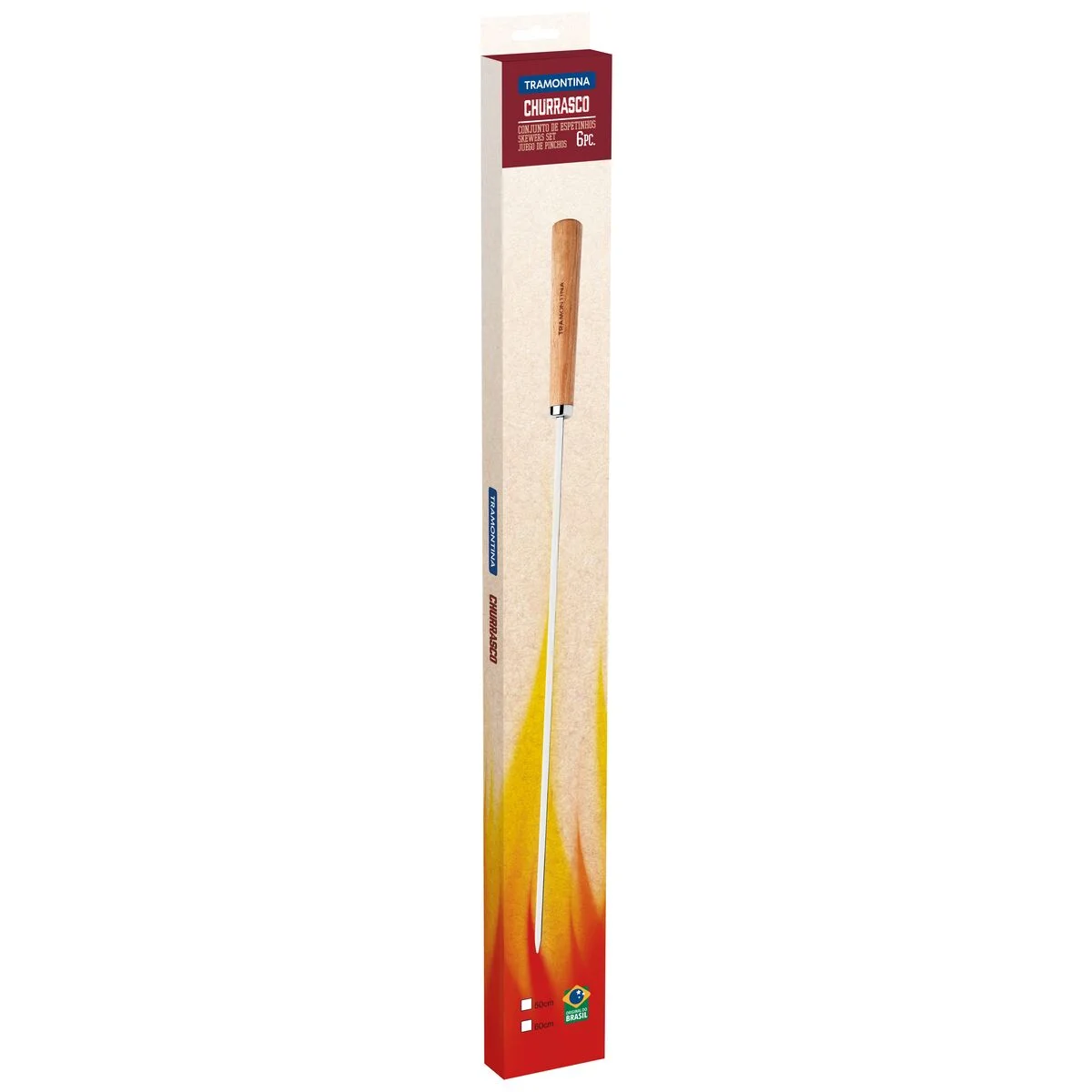 Conjunto de Espetinhos Tramontina em Aço Inox com Cabo de Madeira 50 cm 6 Peças