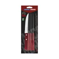 Conjunto de Facas para Churrasco Tramontina 5" em Aço Inox com Cabo Vermelho Polywood 6 Peças