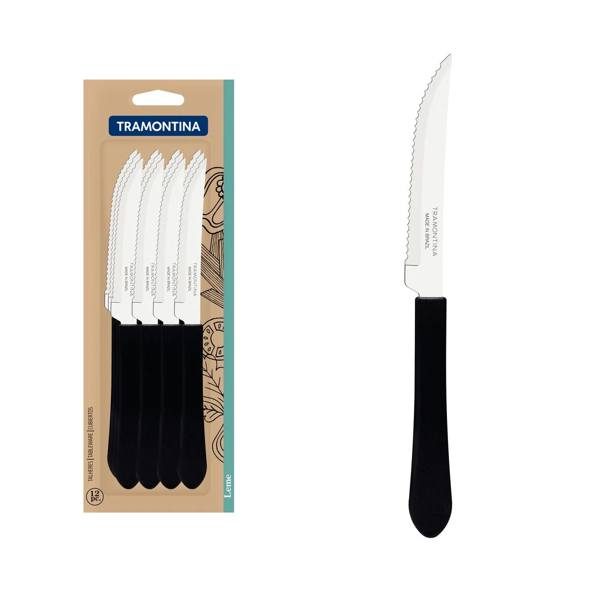 Conjunto de Facas para Churrasco Tramontina Leme com Lâminas em Aço Inox e Cabos de Polipropileno Preto 12 Peças