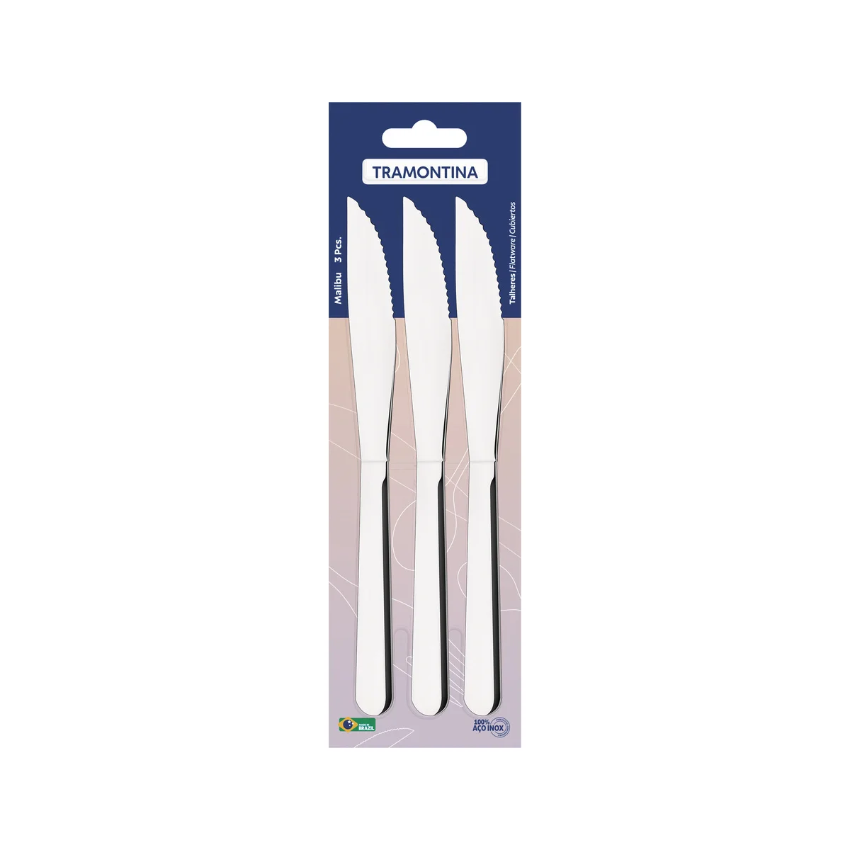 Conjunto de Facas para Churrasco Tramontina Malibu em Aço Inox 03 Peças