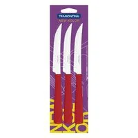 Conjunto de Facas para Churrasco Tramontina New Kolor com Lâminas em Aço Inox e Cabos de Polipropileno Vermelho 3 Peças