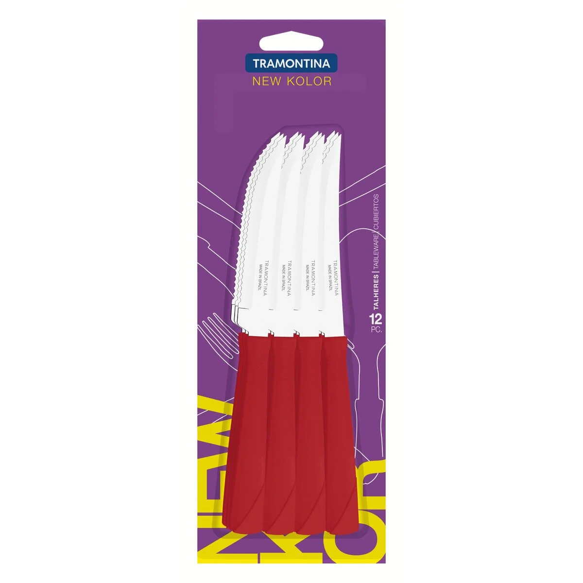 Conjunto de Facas para Churrasco Tramontina New Kolor com Lâminas em Aço Inox e Cabos de Polipropileno Vermelho 12 Peças