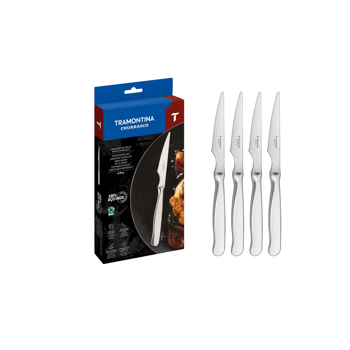 Conjunto de Facas para Churrasco Tramontina Zurique em Aço Inox 4 Peças
