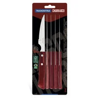 Conjunto de Facas para Churrasco Tramontina com Lâminas em Aço Inox e Cabos de Madeira Tratada Polywood Vermelho 6 Peças