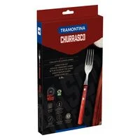 Conjunto de Garfos Jumbo para Churrasco Tramontina em Aço Inox com Cabo Vermelho Polywood 4 Peças