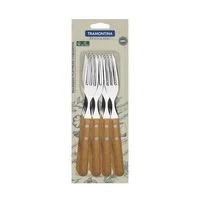 Conjunto de Garfos de Mesa Tramontina Dynamic com Lâminas em Aço Inox e Cabos de Madeira Natural 12 Peças