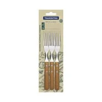 Conjunto de Garfos de Mesa Tramontina Dynamic com Lâminas em Aço Inox e Cabos de Madeira Natural 3 Peças