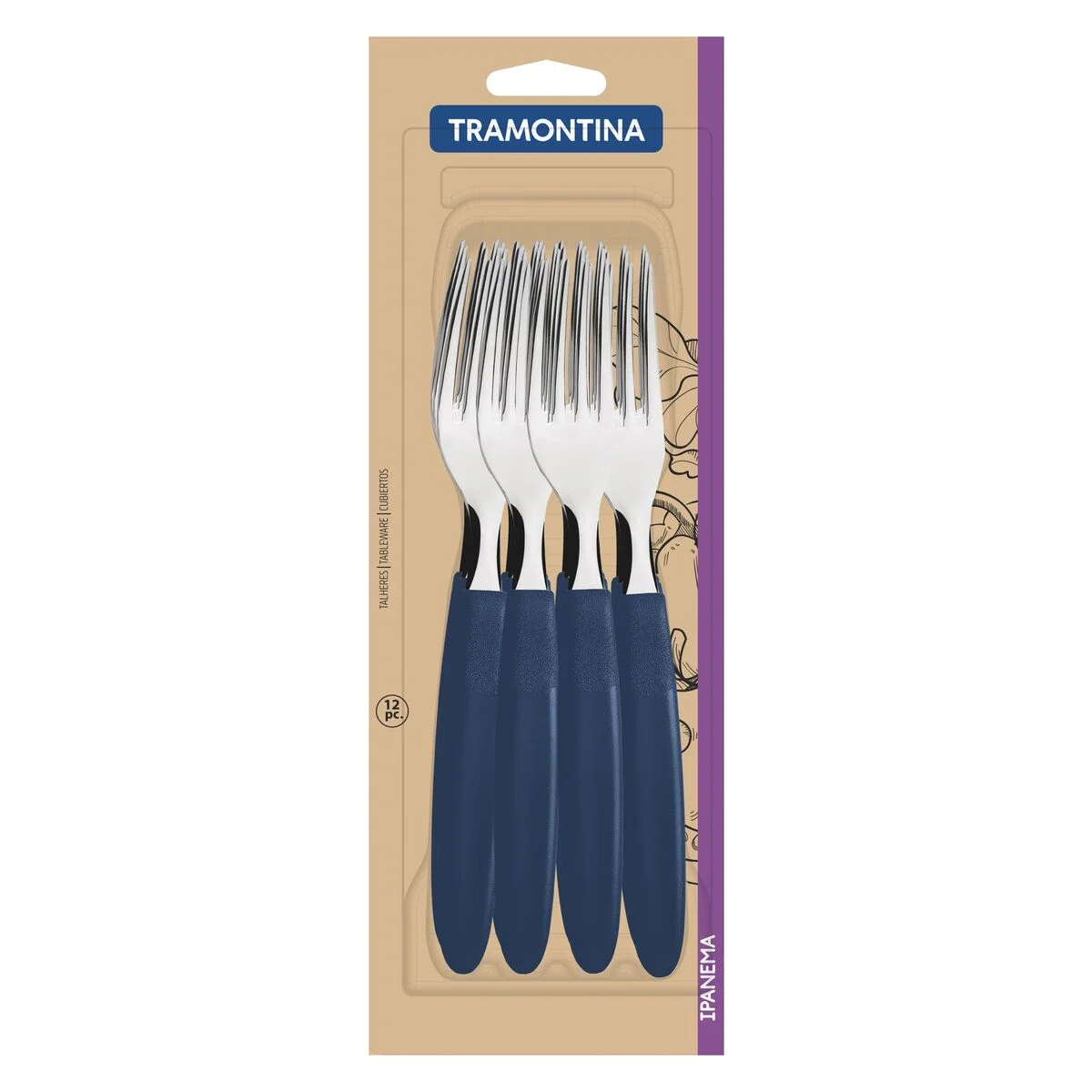 Conjunto de Garfos de Mesa Tramontina Ipanema com Lâminas em Aço Inox e Cabos de Polipropileno Azul 12 Peças