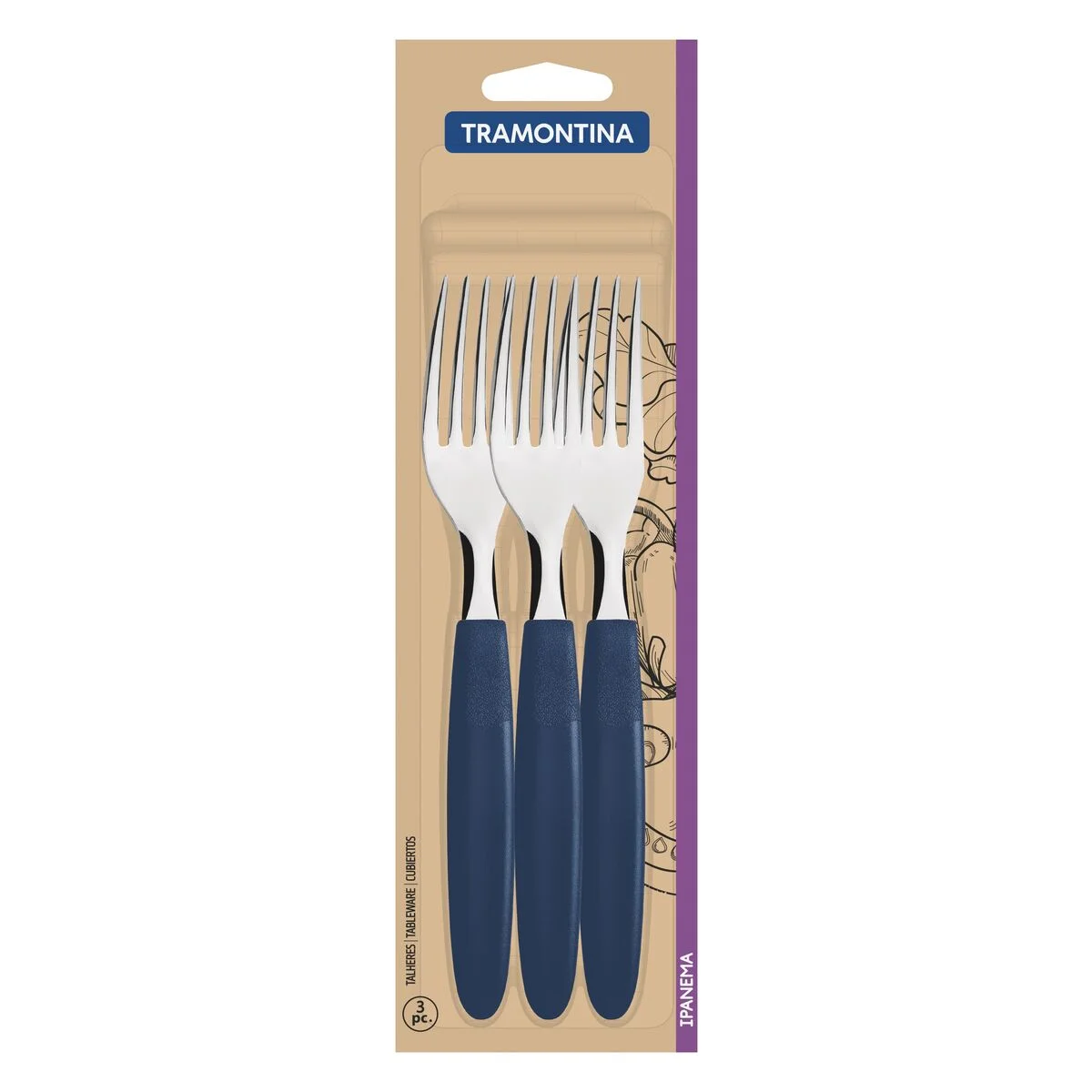 Conjunto de Garfos de Mesa Tramontina Ipanema com Lâminas em Aço Inox e Cabos de Polipropileno Azul 3 Peças
