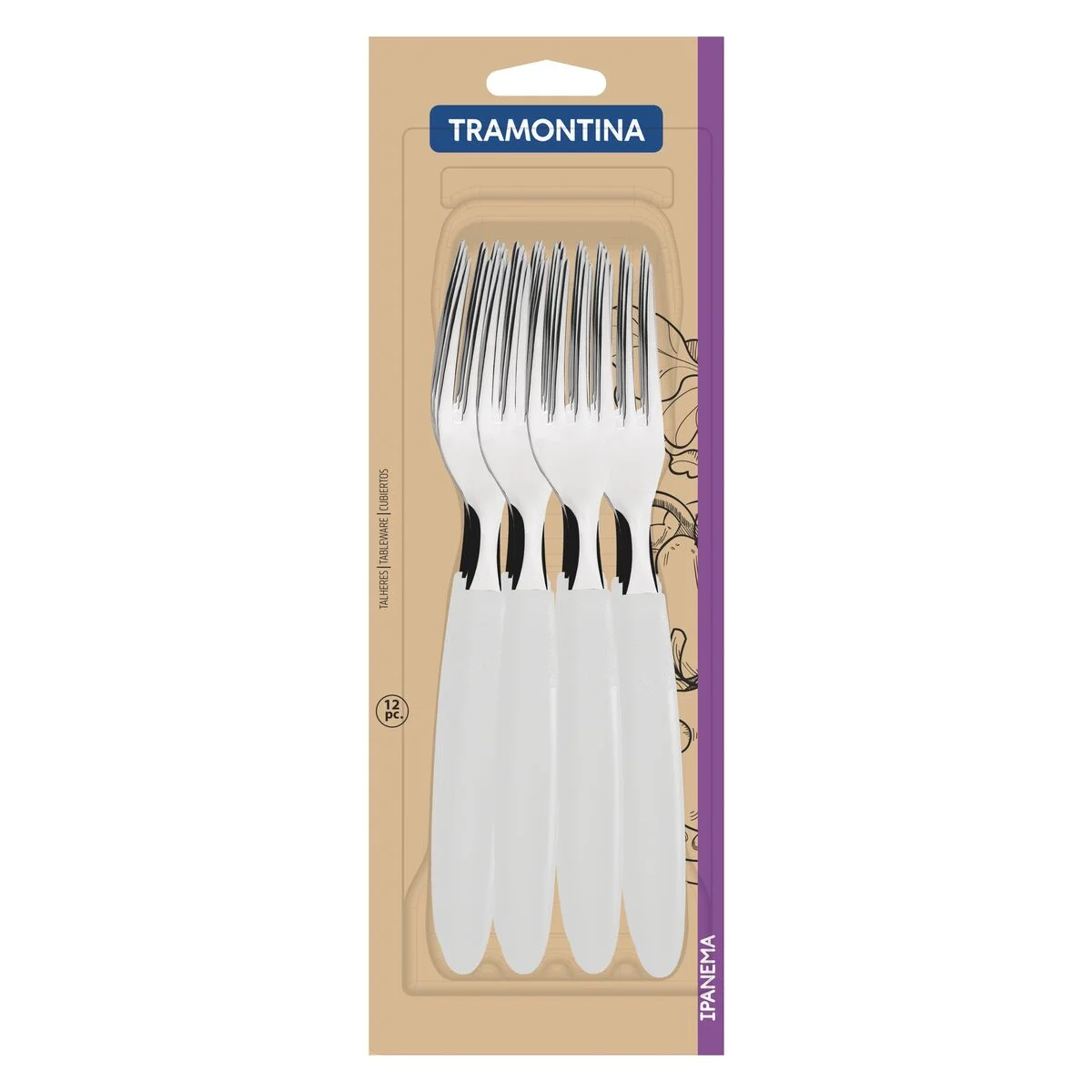 Conjunto de Garfos de Mesa Tramontina Ipanema com Lâminas em Aço Inox e Cabos de Polipropileno Branco 12 Peças