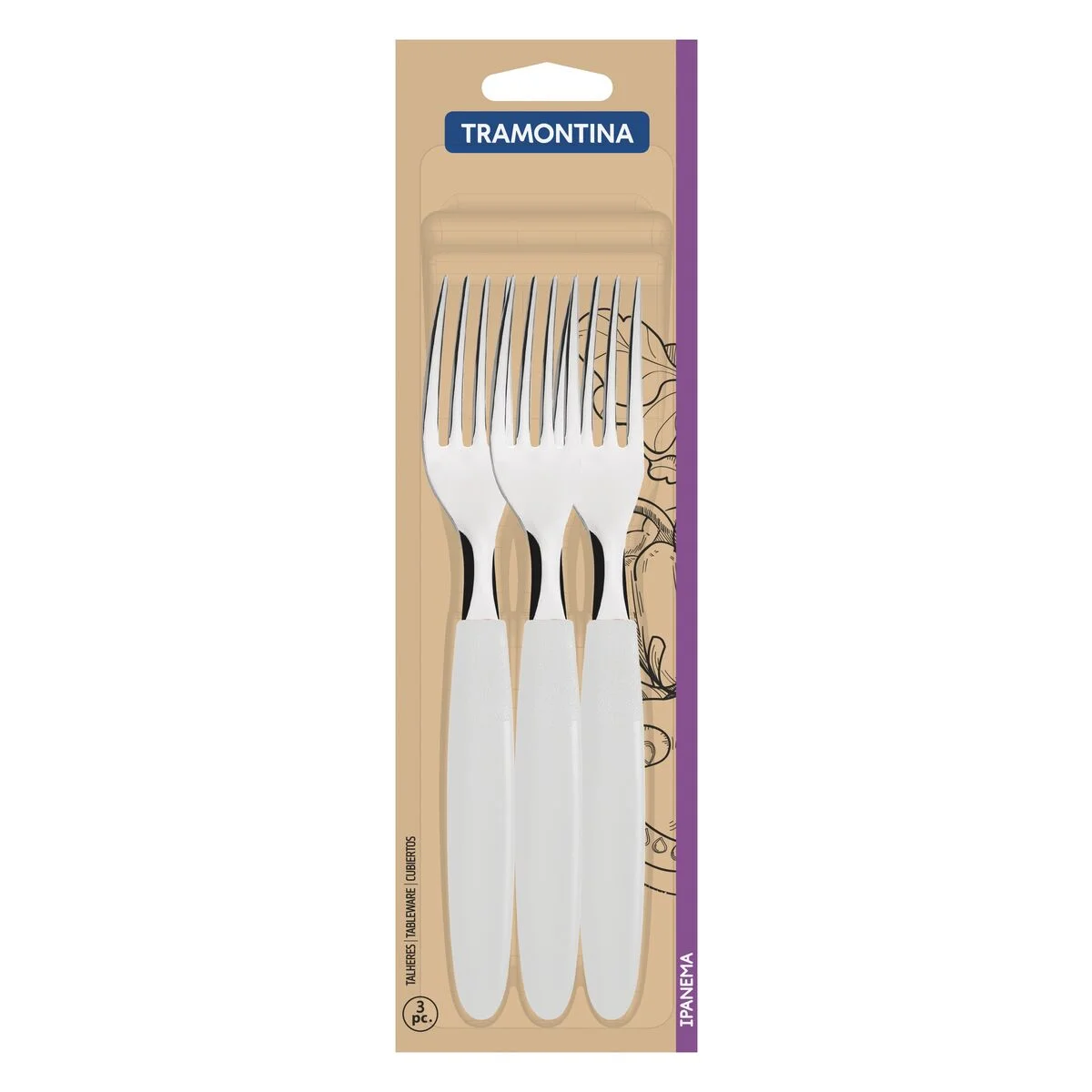 Conjunto de Garfos de Mesa Tramontina Ipanema com Lâminas em Aço Inox e Cabos de Polipropileno Branco 3 Peças