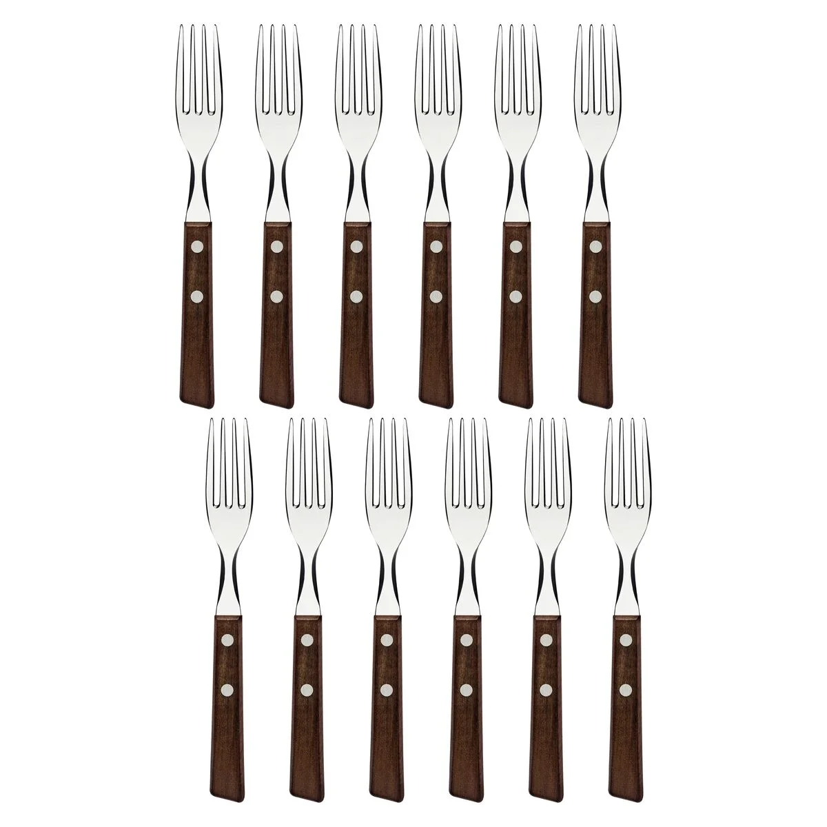 Conjunto de Garfos de Mesa Tramontina Tradicional com Lâminas em Aço Inox e Cabos de Madeira Natural 12 Peças