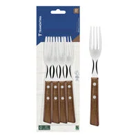 Conjunto de Garfos de Mesa Tramontina Tradicional com Lâminas em Aço Inox e Cabos de Madeira Natural 12 Peças