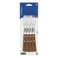 Conjunto de Garfos de Mesa Tramontina Tradicional com Lâminas em Aço Inox e Cabos de Madeira Natural 12 Peças