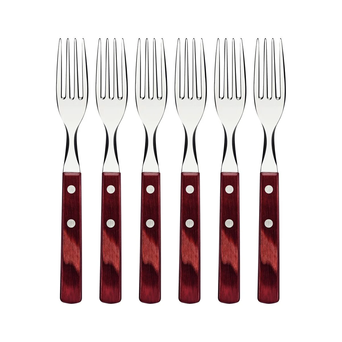Conjunto de Garfos de Mesa Tramontina com Lâminas em Aço Inox e Cabos em Madeira Tratada Polywood Vermelho 6 Peças