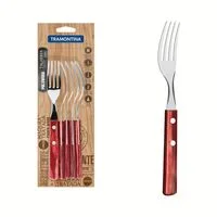 Conjunto de Garfos de Mesa Tramontina com Lâminas em Aço Inox e Cabos em Madeira Tratada Polywood Vermelho 6 Peças