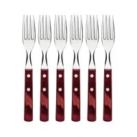 Conjunto de Garfos de Mesa Tramontina com Lâminas em Aço Inox e Cabos em Madeira Tratada Polywood Vermelho 6 Peças