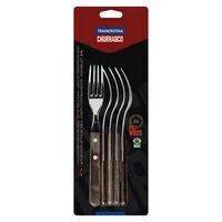 Conjunto de Garfos para Churrasco Tramontina em Aço Inox com Cabo Castanho Polywood 6 Peças