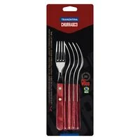 Conjunto de Garfos para Churrasco Tramontina em Aço Inox com Cabo Vermelho Polywood 6 Peças