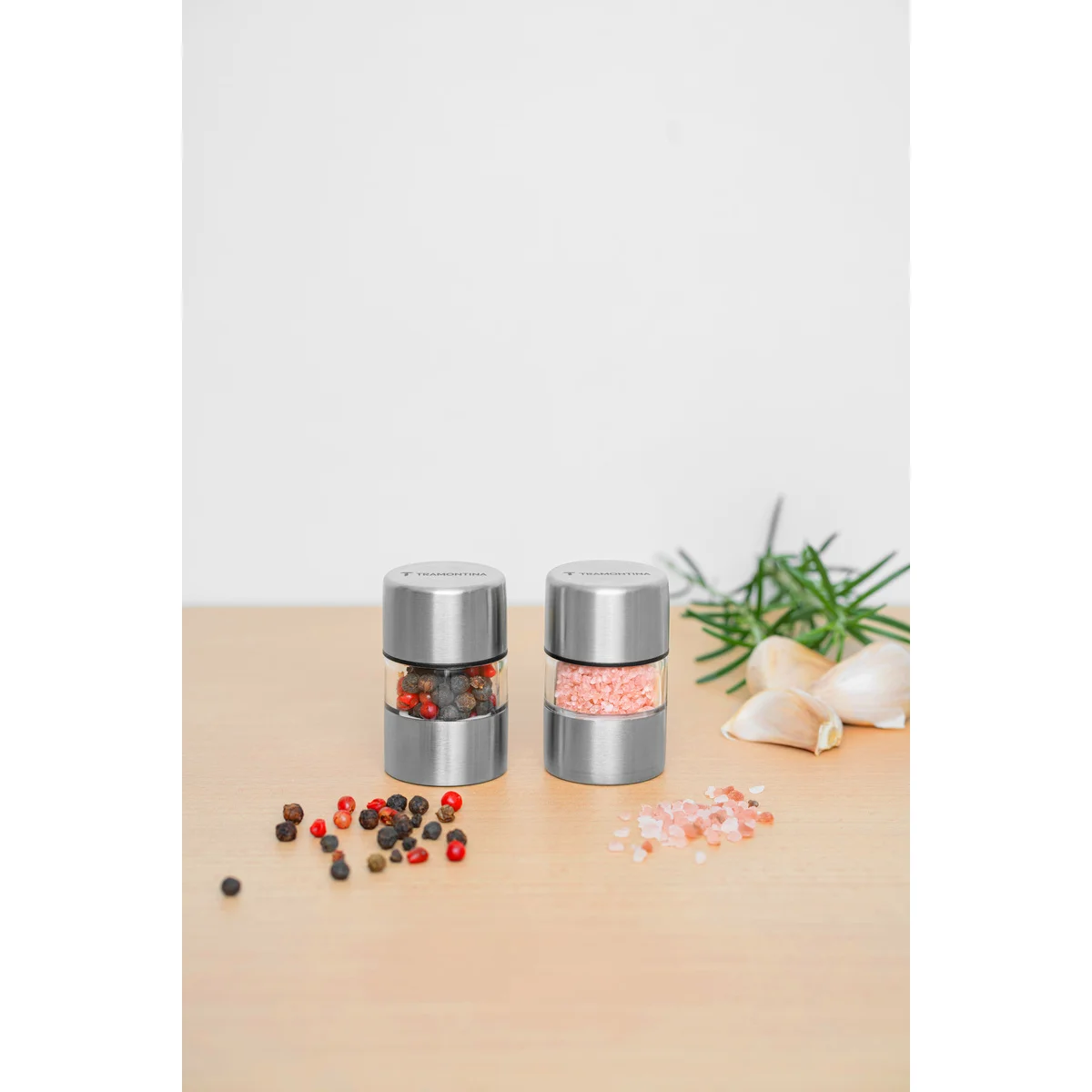 Conjunto de Moedores para Sal e Pimenta Tramontina Realce em Aço Inox e Acrílico com Moinho em Cerâmica 2 Peças