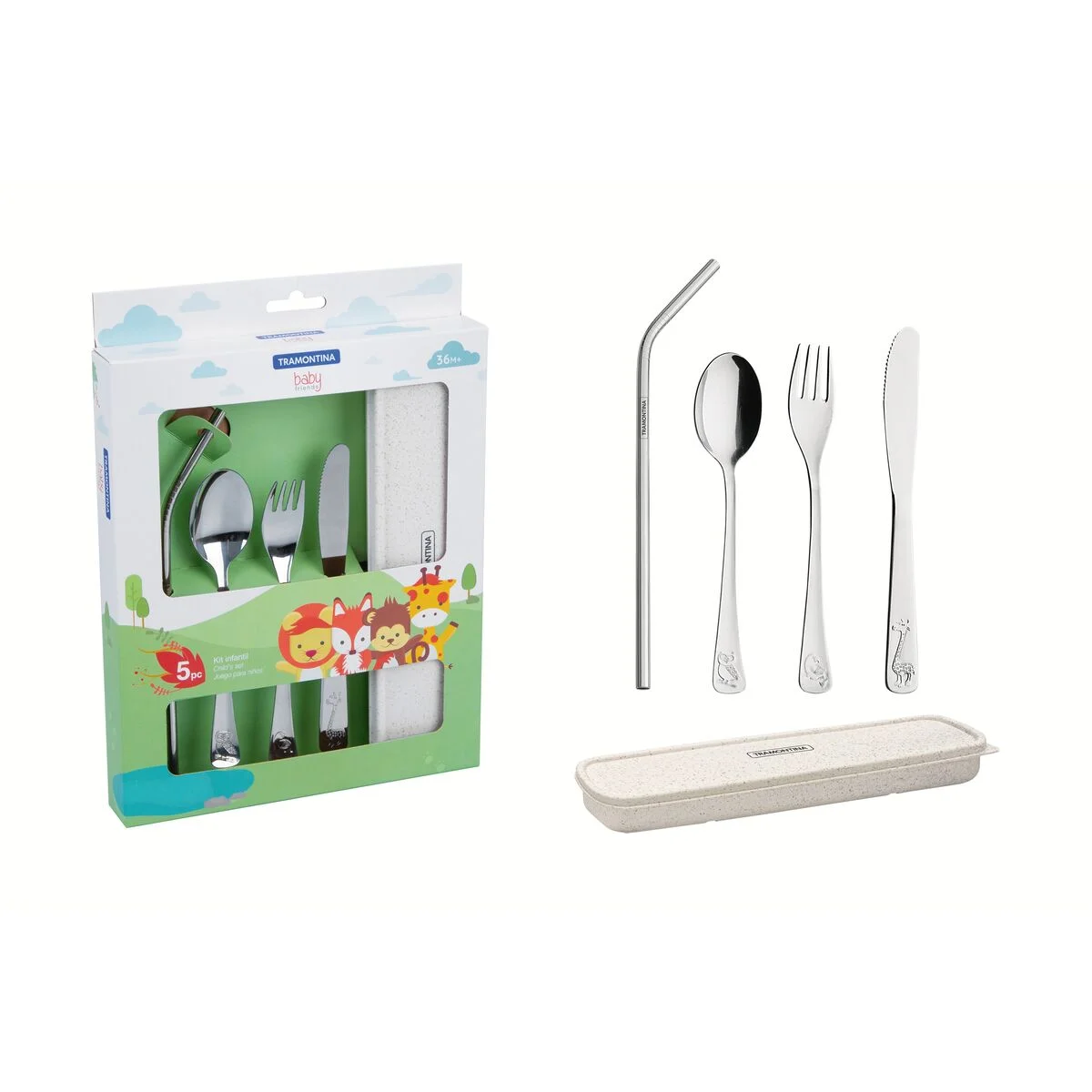 Conjunto de Talheres Infantis Tramontina em Aço Inox com Estojo 05 Peças