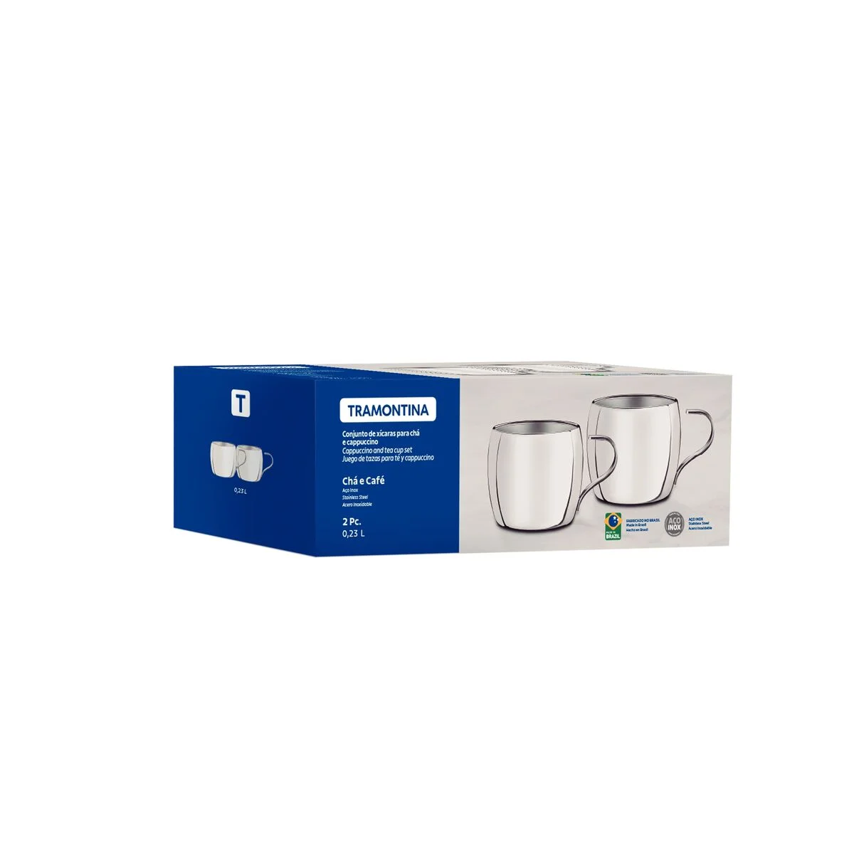 Conjunto de Xícaras Inox Tramontina para Chá e Capuccino Acabamento Brilho 2 Peças