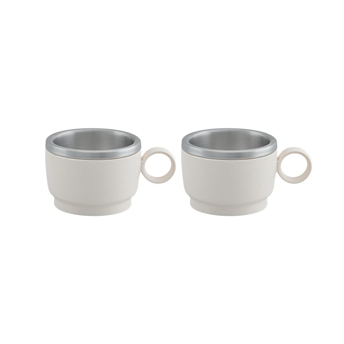 Conjunto de Xícaras para Café Tramontina Empilháveis em Aço Inox com Revestimento em ABS Branco e Alça Redonda 2 Peças 80 ml