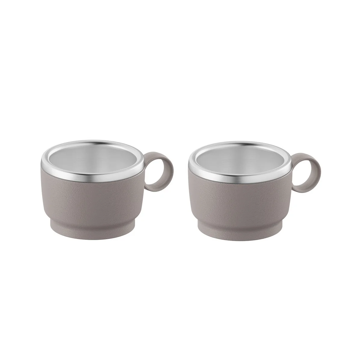 Conjunto de Xícaras para Café Tramontina Empilháveis em Aço Inox com Revestimento em ABS Cinza e Alça Redonda 2 Peças 80 ml