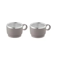 Conjunto de Xícaras para Café Tramontina Empilháveis em Aço Inox com Revestimento em ABS Cinza e Alça Redonda 2 Peças 80 ml