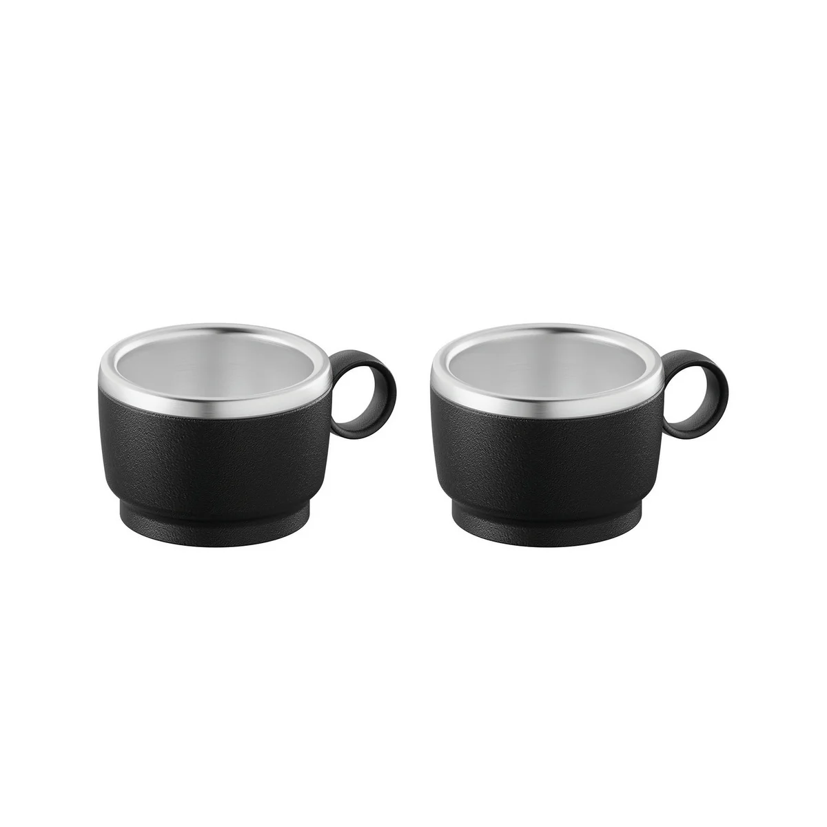 Conjunto de Xícaras para Café Tramontina Empilháveis em Aço Inox com Revestimento em ABS Preto e Alça Redonda 2 Peças 80 ml