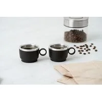 Conjunto de Xícaras para Café Tramontina Empilháveis em Aço Inox com Revestimento em ABS Preto e Alça Redonda 2 Peças 80 ml