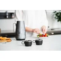Conjunto de Xícaras para Café Tramontina Empilháveis em Aço Inox com Revestimento em ABS Preto e Alça Redonda 2 Peças 80 ml