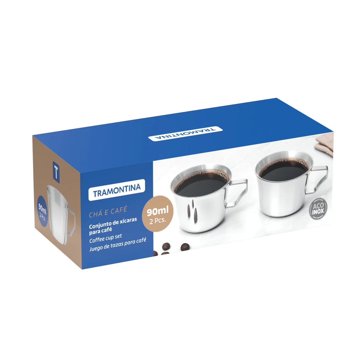 Conjunto de Xícaras para Chá e Café Tramontina em Aço Inox com Acabamento Brilho 2 Peças