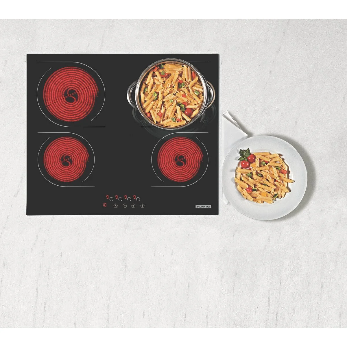 Cooktop Elétrico Tramontina New Square Vitrocerâmico com 4 Áreas de Aquecimento e Comando Touch