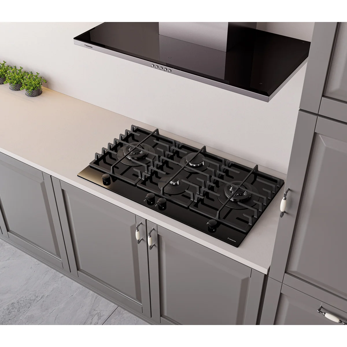 Cooktop Tramontina Quadra 4GG Double TRI HE Safestop 90 em Vidro Temperado 90 cm