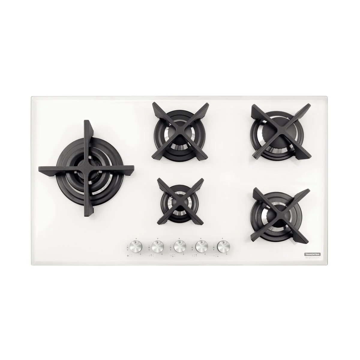 Cooktop a Gás Tramontina Design Collection Penta Glass Flat em Vidro Temperado e Trempes em Ferro Fundido com Acendimento Automático 5 Queimadores