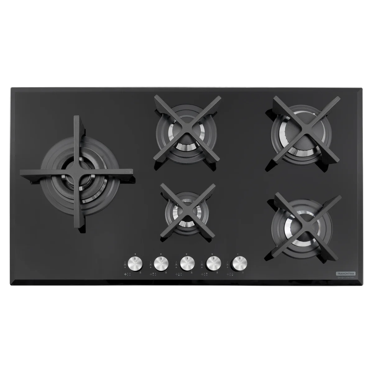Cooktop a Gás Tramontina Design Collection Penta Glass Flat em Vidro Temperado e Trempes em Ferro Fundido com Acendimento Automático 5 Queimadores