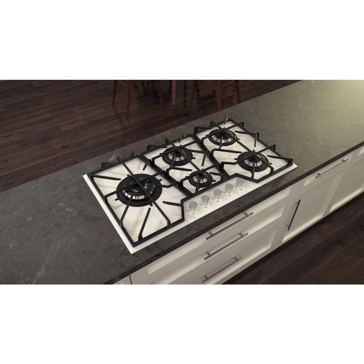 Cooktop a Gás Tramontina Design Collection Penta Glass Full 5 GG W 90 em Vidro Temperado e Trempes em Ferro Fundido