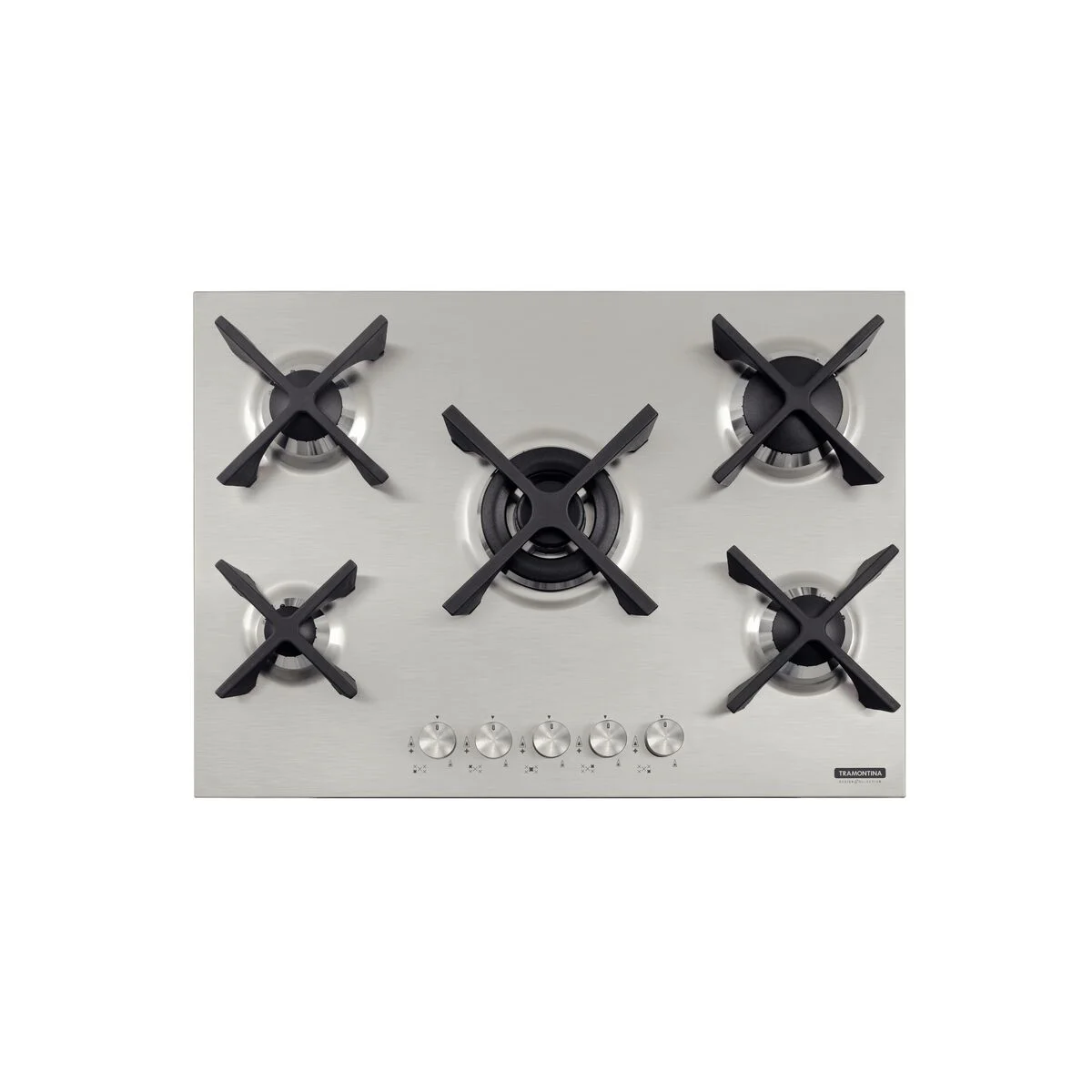 Cooktop a Gás Tramontina Design Collection Penta Inox Flat 5 GX 70 em Aço Inox e Trempes em Ferro Fundido com Acendimento Automático e 5 Queimadores