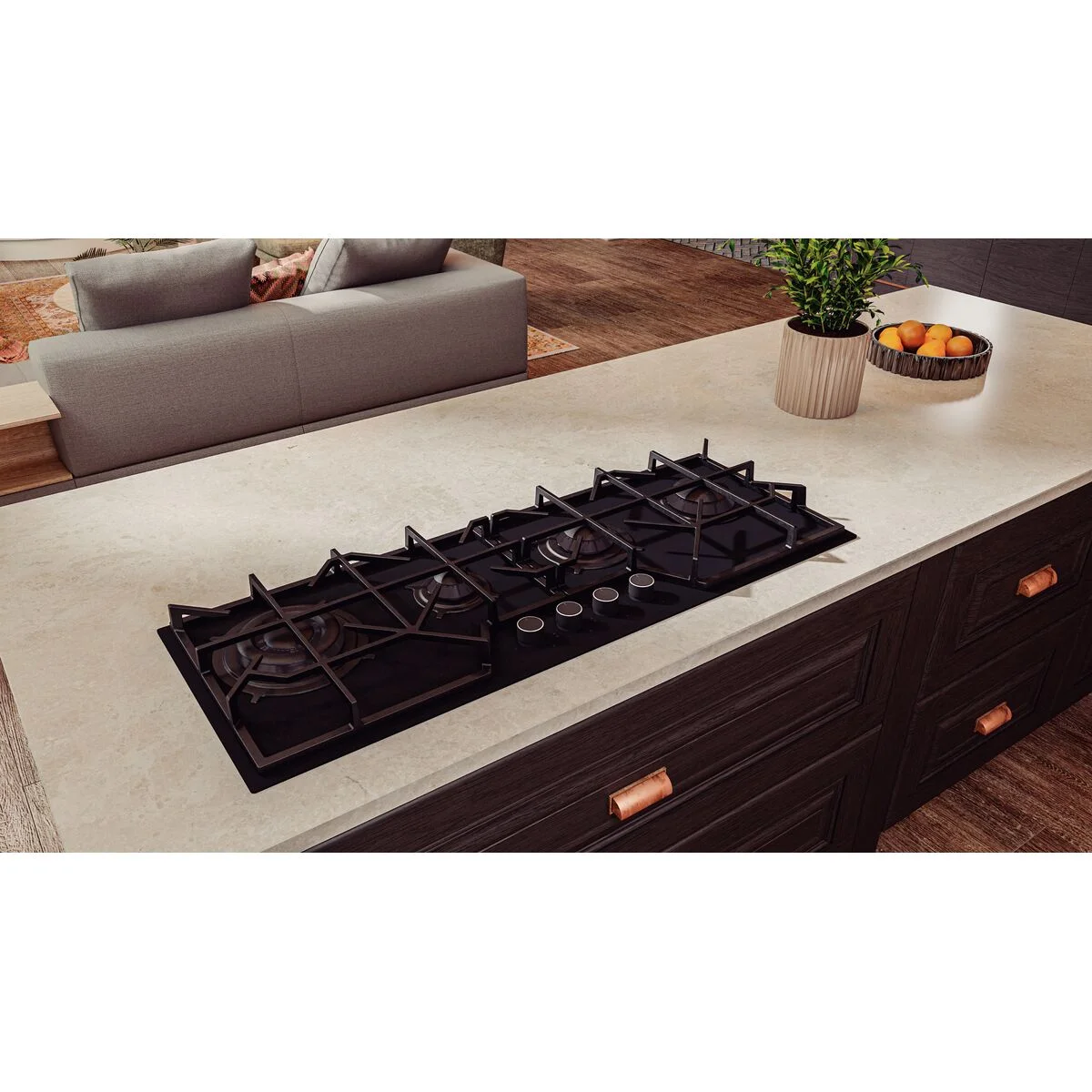 Cooktop à Gás Tramontina Design Collection Slim Glass Black Series 4GG B 100 Semiprofissional com Acendimento Superautomático 4 Queimadores