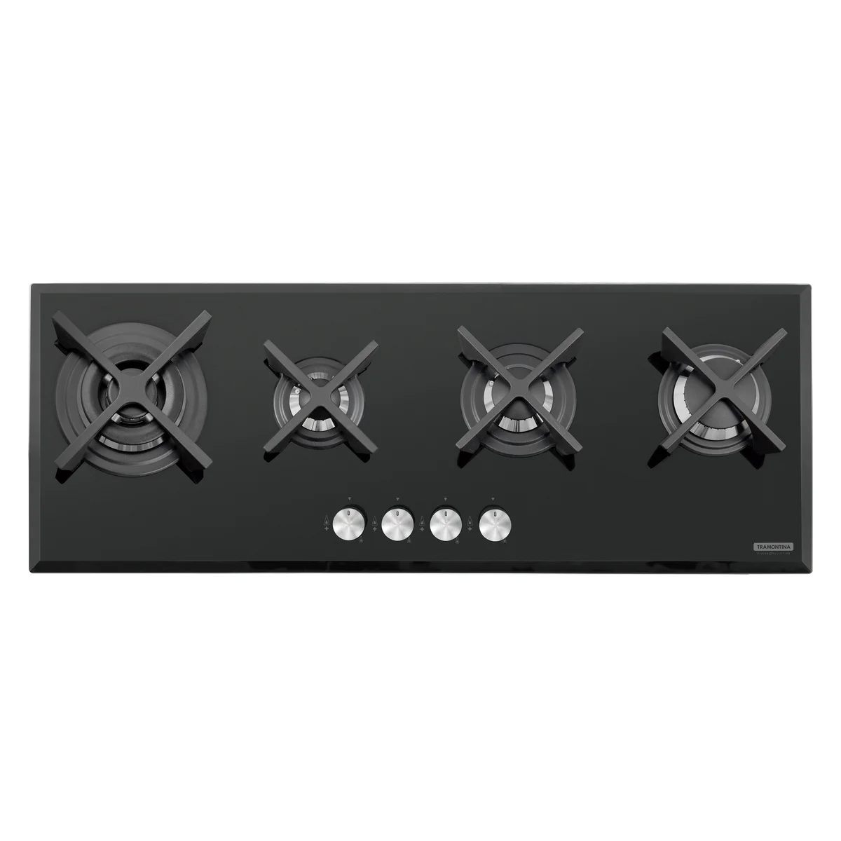 Cooktop a Gás Tramontina Design Collection Slim Glass Flat em Vidro Temperado e Trempes em Ferro Fundido com Acendimento Automático 4 Queimadores