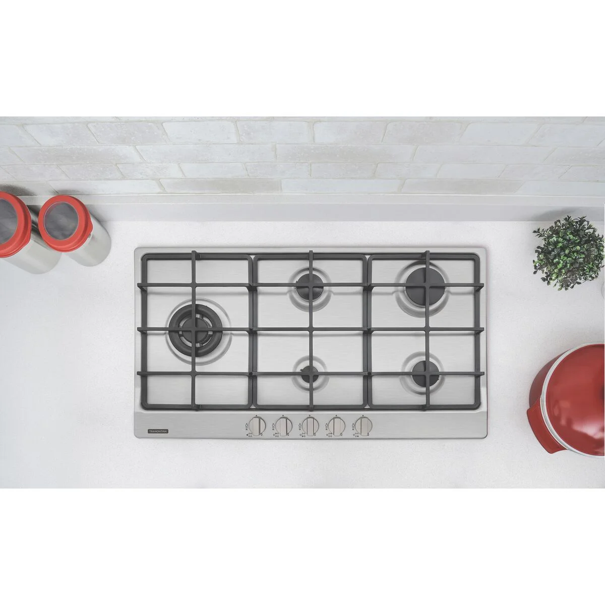Cooktop a Gás Tramontina Penta Plus em Aço Inox e Trempes em Ferro Fundido com Acendimento Superautomático 5 Queimadores