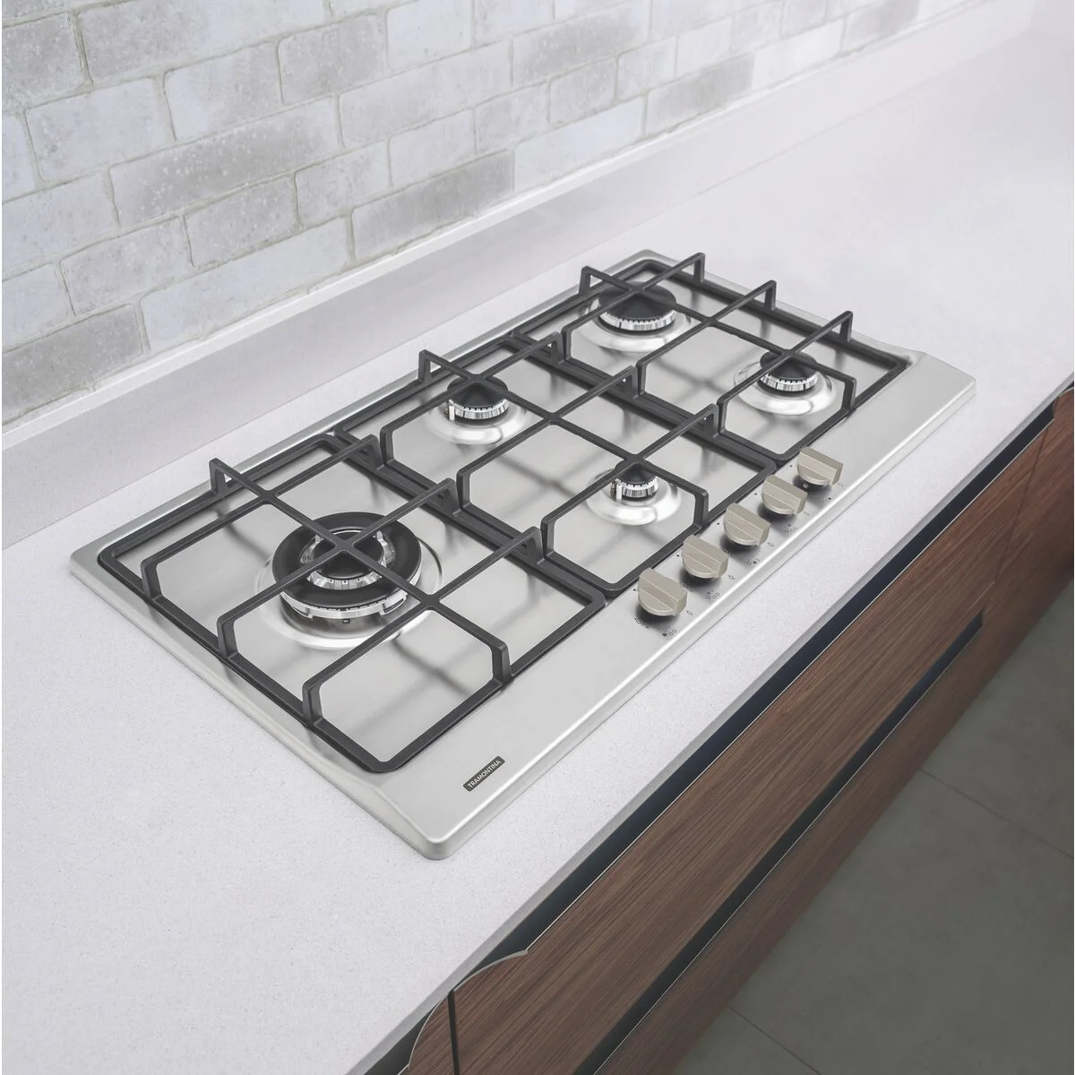Cooktop a Gás Tramontina Penta Plus em Aço Inox e Trempes em Ferro Fundido com Acendimento Superautomático 5 Queimadores