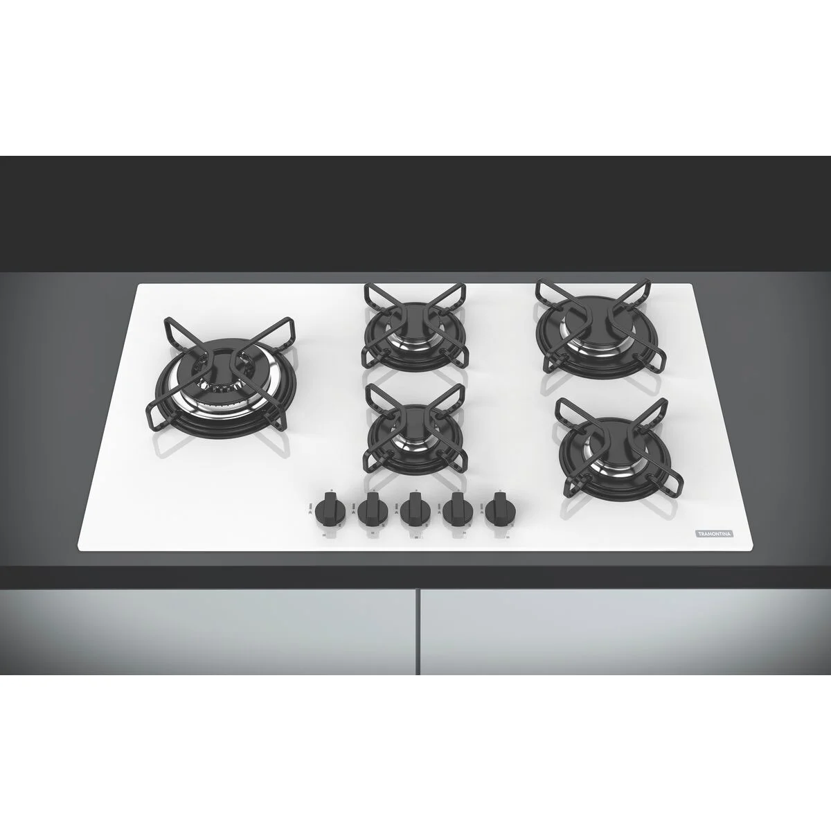 Cooktop a Gás Tramontina Penta Side Plus em Vidro Temperado Branco com Trempes em Aço Carbono e Acendimento superautomático e 5 Queimadores