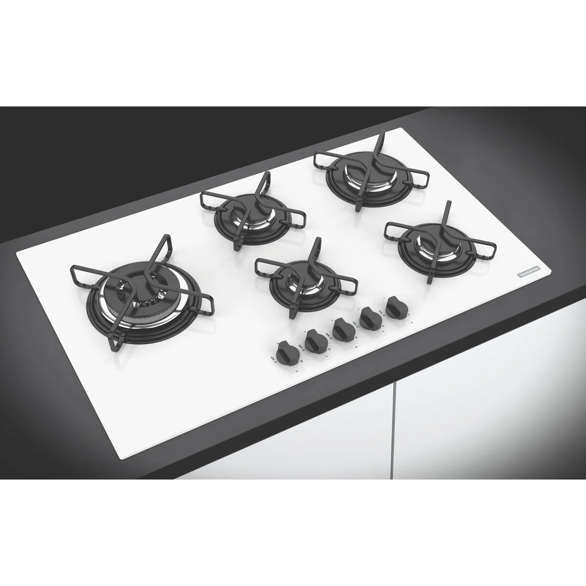 Cooktop a Gás Tramontina Penta Side Plus em Vidro Temperado Branco com Trempes em Aço Carbono e Acendimento superautomático e 5 Queimadores
