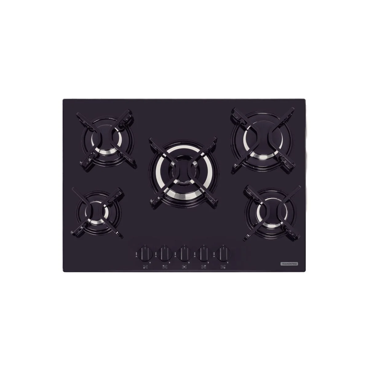 Cooktop a Gás Tramontina Penta em Vidro Temperado Preto com Trempes em Aço Carbono e Acendimento superautomático 5 Queimadores