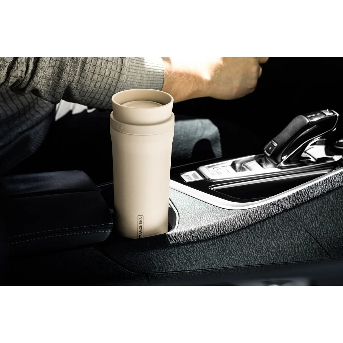 Copo Térmico Tramontina 460 ml Bege em Aço Inox com Bocal 360°